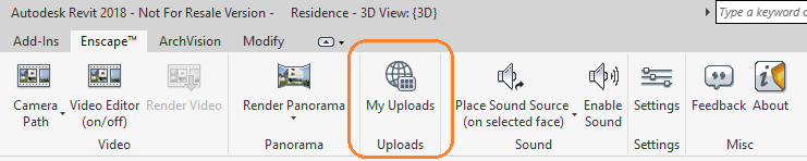 The My Uploads button in the Enscape ribbon