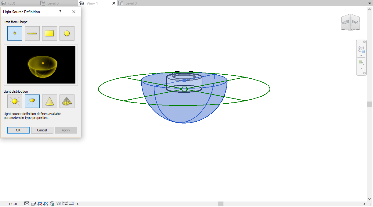 Point Light with Hemispherical distribution in the Revit editor