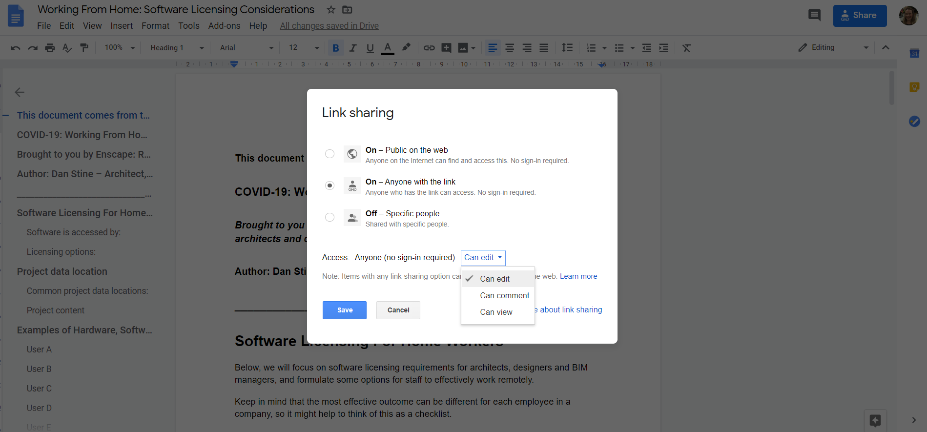 Google Docs: How to Enable Editing Rights